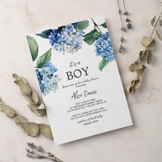 Elegant Blue Hydrangea Het is een Baby shower van Kaart
