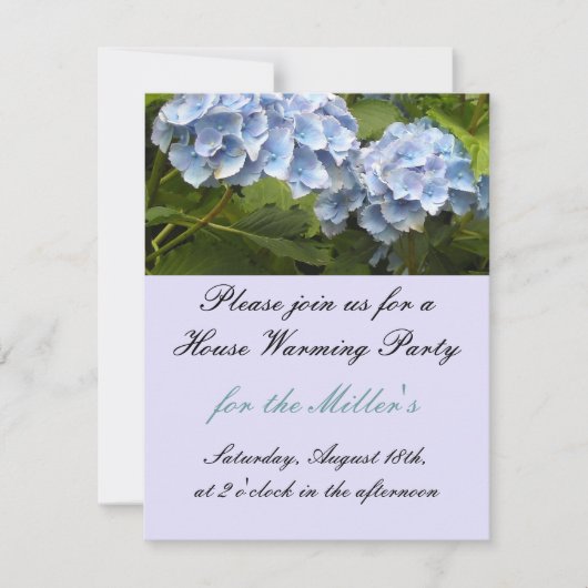 Elegant Blue Hydrangea House Warming Invitation Kaart (Voorkant)