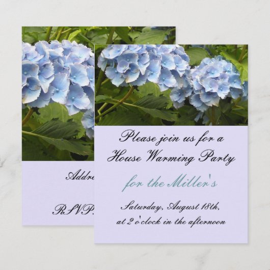Elegant Blue Hydrangea House Warming Invitation Kaart (Voorkant / Achterkant)