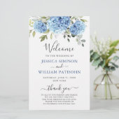 Elegant Blue Hydrangea huwelijksceremonie programm (Staand voorkant)