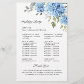 Elegant Blue Hydrangea huwelijksceremonie programm (Achterkant)