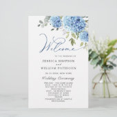 Elegant Blue Hydrangea huwelijksceremonie programm (Staand voorkant)
