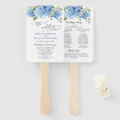 Elegant Blue Hydrangea huwelijksceremonie programm Handwaaier (Voorkant en achterkant)