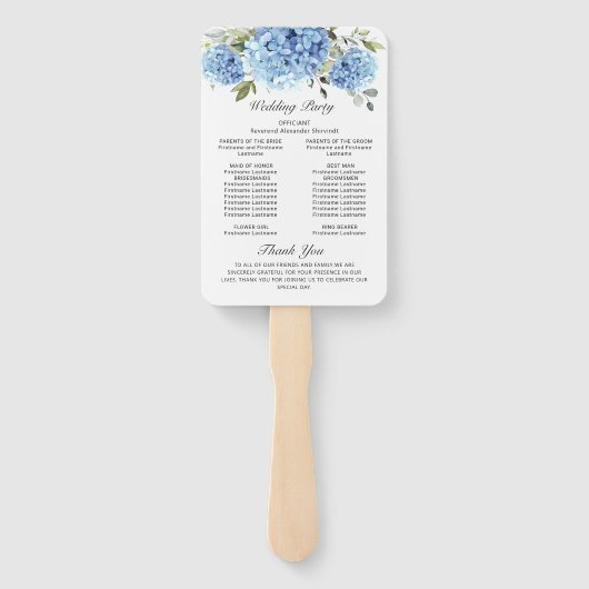 Elegant Blue Hydrangea huwelijksceremonie programm Handwaaier (Achterkant)