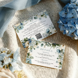 Elegant Blue Hydrangea Ivoor Roos Wedding Details Informatiekaartje