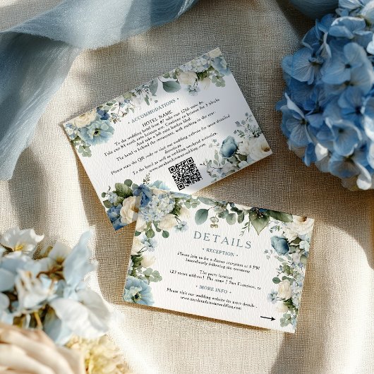 Elegant Blue Hydrangea Ivoor Roos Wedding Details Informatiekaartje