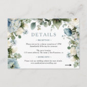 Elegant Blue Hydrangea Ivoor Roos Wedding Details Informatiekaartje (Voorkant)