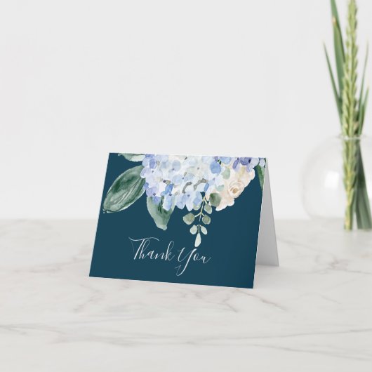 Elegant Blue Hydrangea | Lege marine - Hartelijk d Bedankkaart (Voorkant)