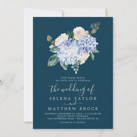 Elegant Blue Hydrangea | marine all in one Wedding Kaart (Voorkant)