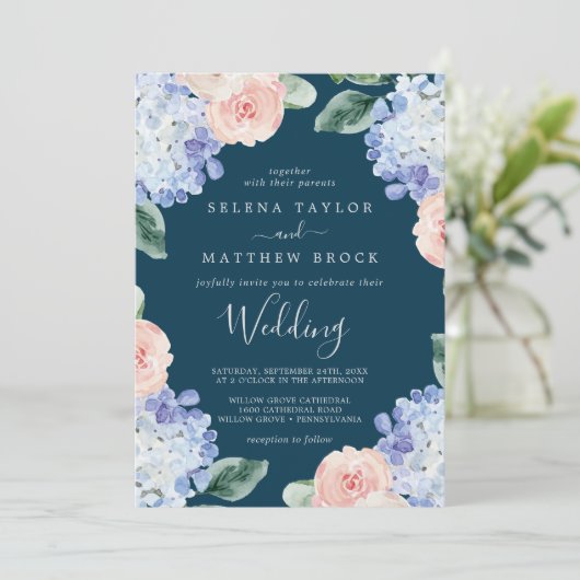 Elegant Blue Hydrangea | marineweddenschap Kaart (Staand voorkant)