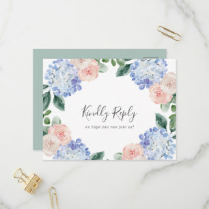 Elegant Blue Hydrangea Menu Keuze RSVP Briefkaart