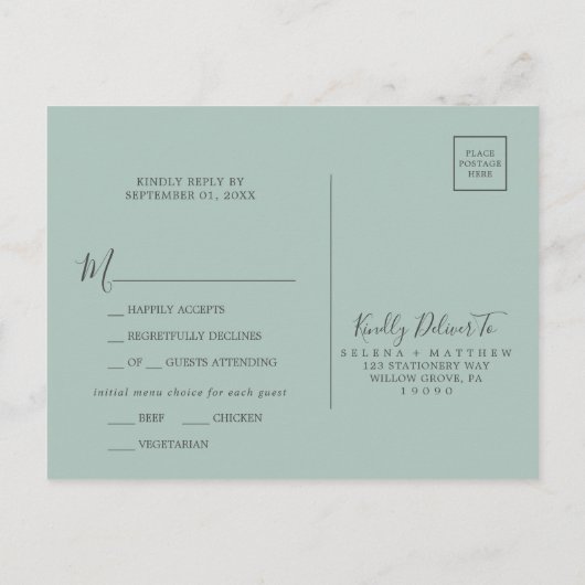 Elegant Blue Hydrangea Menu Keuze RSVP Briefkaart (Achterkant)