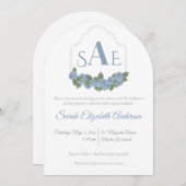 Elegant Blue Hydrangea Monogram Crest Baby shower Kaart (Voorkant / Achterkant)