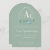 Elegant Blue Hydrangea Monogram Crest Baby shower Kaart (Voorkant / Achterkant)