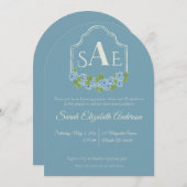 Elegant Blue Hydrangea Monogram Crest Baby shower Kaart (Voorkant / Achterkant)
