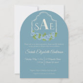 Elegant Blue Hydrangea Monogram Crest Baby shower Kaart (Voorkant)