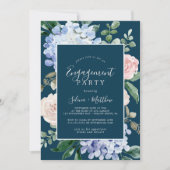 Elegant Blue Hydrangea | Navy Engagement Party Kaart (Voorkant)