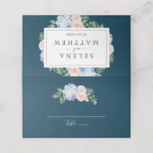 Elegant Blue Hydrangea | Navy Folded Wedding Plaatskaartje (Buitenkant ongevouwen)