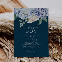 Elegant Blue Hydrangea Navy Het is een Baby shower Kaart