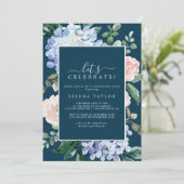 Elegant Blue Hydrangea | Navy Let's Celebrate Kaart (Staand voorkant)