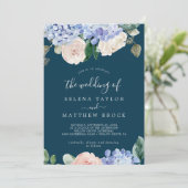 Elegant Blue Hydrangea | Navy the Wedding of Kaart (Staand voorkant)