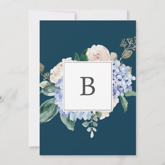 Elegant Blue Hydrangea | Navy the Wedding of Kaart (Achterkant)