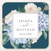 Elegant Blue Hydrangea Navy Wedding Kartonnen Onderzetters (Voorkant)