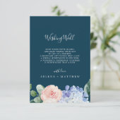 Elegant Blue Hydrangea Navy Wishing Well Kaart (Staand voorkant)