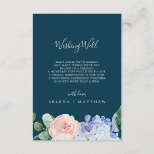 Elegant Blue Hydrangea Navy Wishing Well Kaart