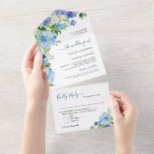 Elegant Blue Hydrangea Pastel Floral Wedding All In One Uitnodiging (Afscheurbaar)