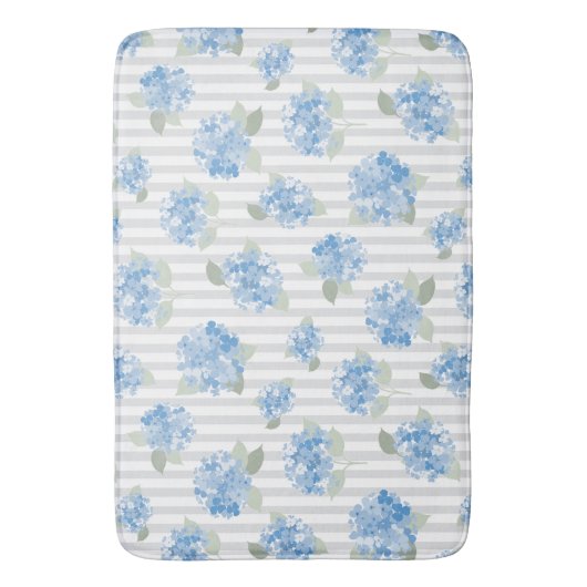 Elegant Blue Hydrangea Pattern Gray Stripe  Badmat (Voorkant Verticaal)