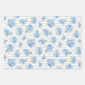 Elegant Blue Hydrangea Pattern Gray Stripe  Inpakpapier Vel (Voorkant)