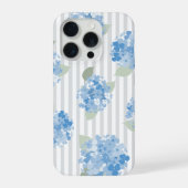 Elegant Blue Hydrangea Pattern Gray Stripe  iPhone Hoesje (Achterkant)