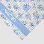 Elegant Blue Hydrangea Pattern Gray Stripe Name Tissuepapier (Detail)