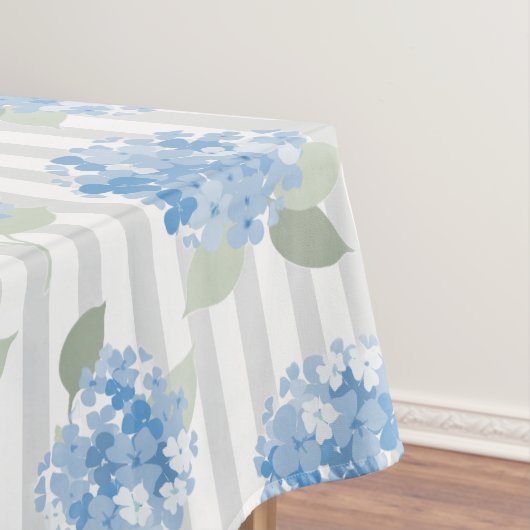 Elegant Blue Hydrangea Pattern Gray Stripe  Tafelkleed (Voorbeeld)