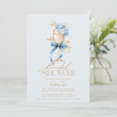 Elegant Blue Hydrangea Prosecco Bow Vrijgezellenfe Kaart (Staand voorkant)