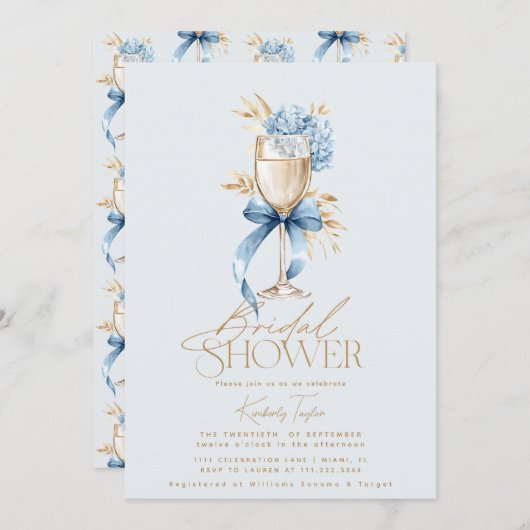 Elegant Blue Hydrangea Prosecco Bow Vrijgezellenfe Kaart (Voorkant / Achterkant)