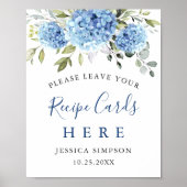 Elegant Blue Hydrangea Recept Kaarten Vrijgezellen Poster (Voorkant)