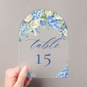 Elegant Blue Hydrangea Roses Wedding Table Number Acryl Uitnodigingen (Insitu (Draagbaar))