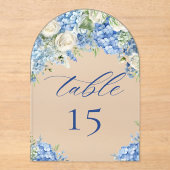 Elegant Blue Hydrangea Roses Wedding Table Number Acryl Uitnodigingen (Voorkant)
