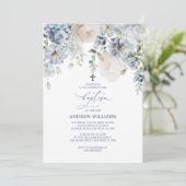 Elegant Blue Hydrangea & Rozen Baptisme Invitation Kaart (Staand voorkant)