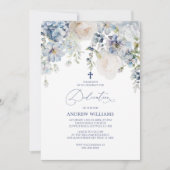 Elegant Blue Hydrangea & Rozen Dedication Kaart (Voorkant)