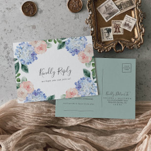 Elegant Blue Hydrangea Song Request RSVP Briefkaar Uitnodiging Briefkaart