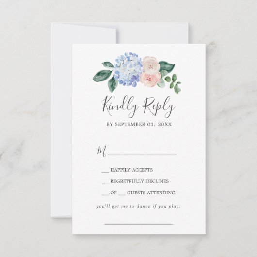 Elegant Blue Hydrangea Song Request RSVP Card (Voorkant)