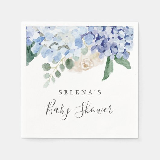 Elegant Blue Hydrangea Spring Floral Baby shower Servet (Voorkant)