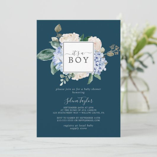 Elegant Blue Hydrangea Square Lijst Het is een jon Kaart (Staand voorkant)