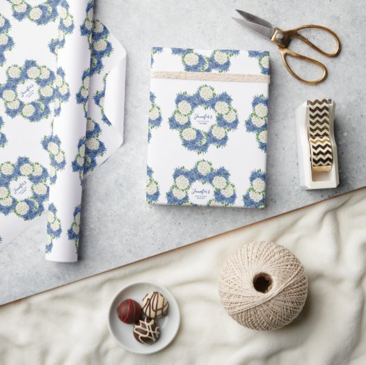 Elegant Blue Hydrangea Summer Spring Baby shower Cadeaupapier (Crafts)