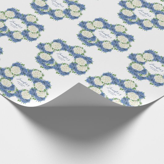 Elegant Blue Hydrangea Summer Spring Baby shower Cadeaupapier (Hoek)