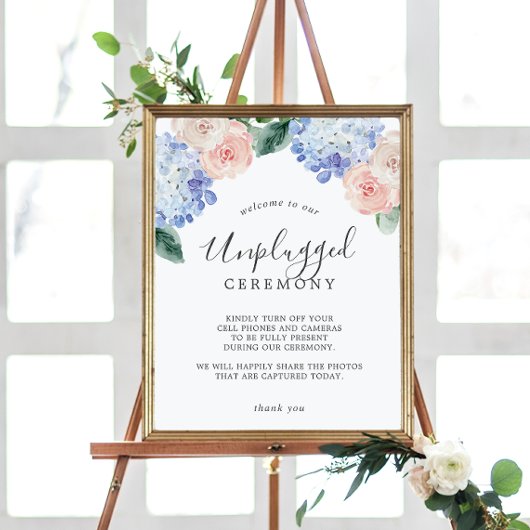 Elegant Blue Hydrangea Unplugged Ceremony Sign Poster