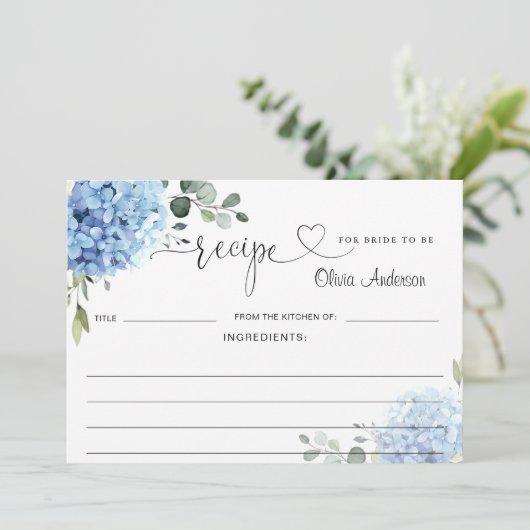 Elegant Blue Hydrangea Vrijgezellenfeest Recept Ka Kaart (Staand voorkant)